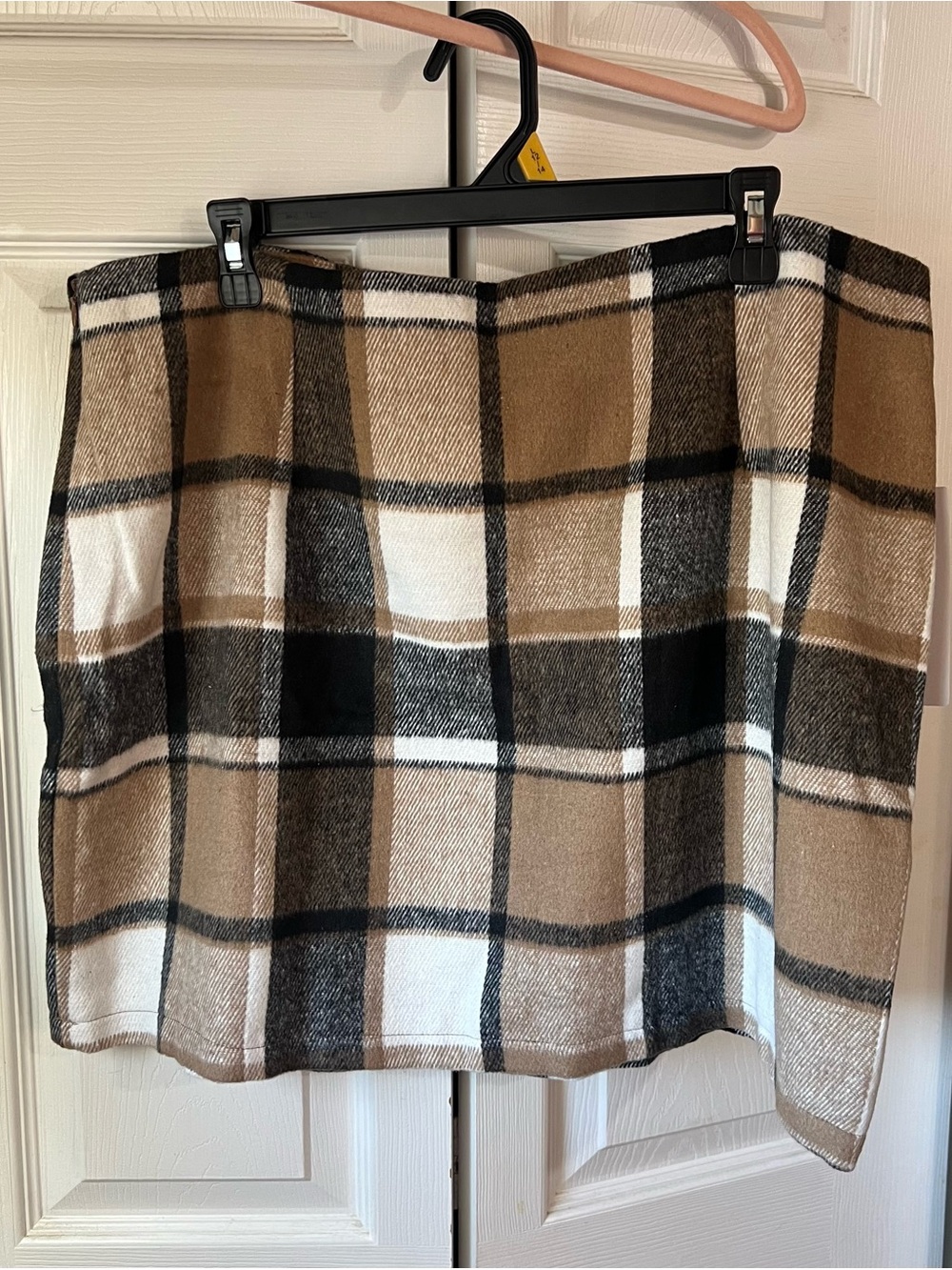 Classic Plaid Mini Skirt in Camel, Black & White